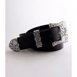 Nacona Black Leather Silver Square Buckle Belt Sz XL Western
